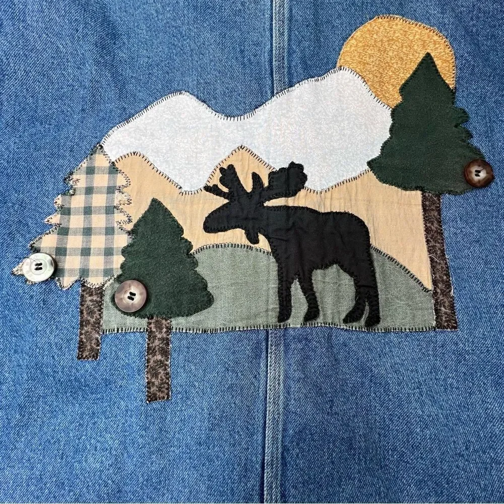 SW Shirt Wurks Hand Appliqué Outdoor Denim Jacket Sz M